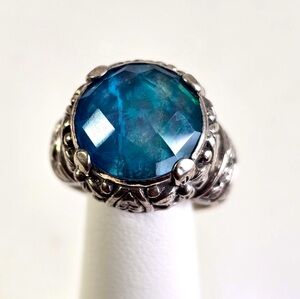 SARDA Sterling Silver 925 Intricate Silver Ring with Blue Apatite